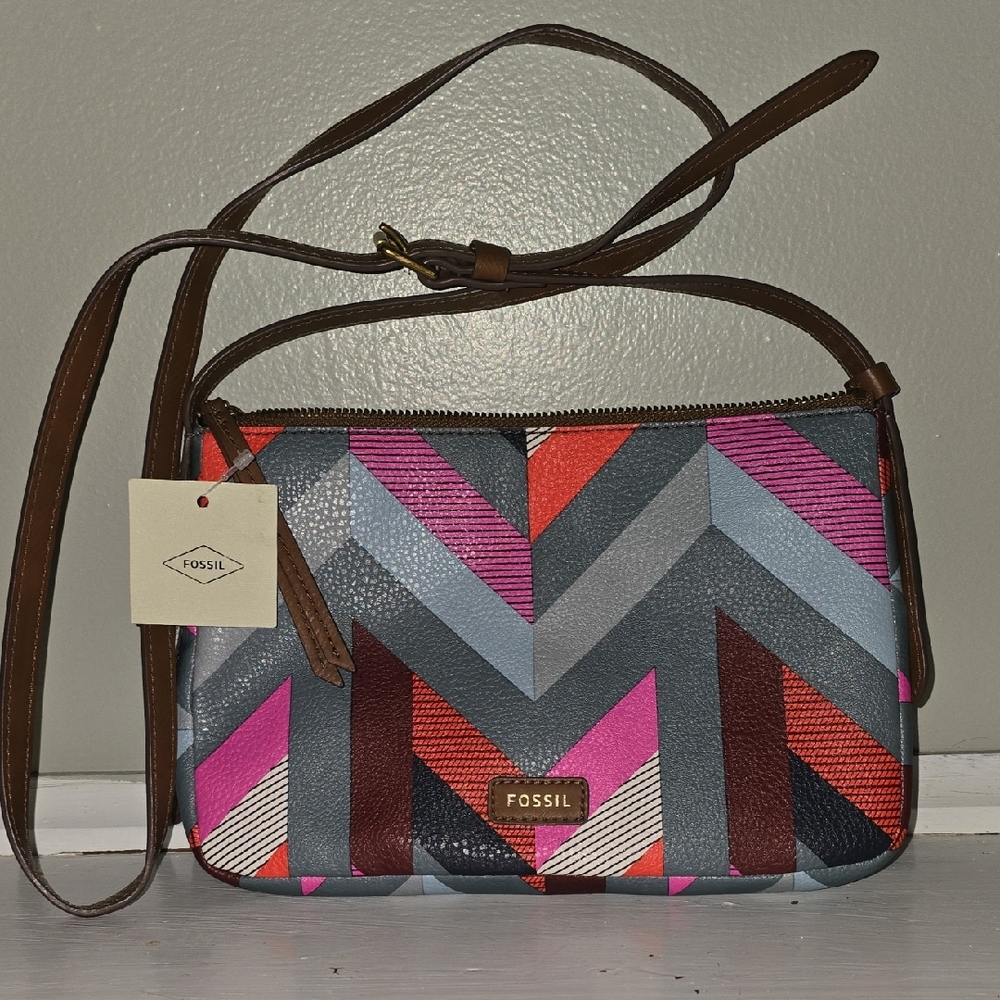 Fossil Chevron Crossbody Bag - Pink, Gray, Brown